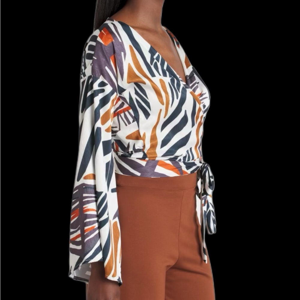 Diarrablu Abstract Wrap Blouse - Navy and Rust